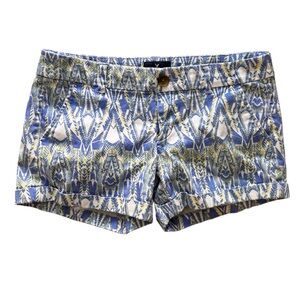 American Eagle Blue Green White Print Cuffed Midi Stretch Shorts | Size 4